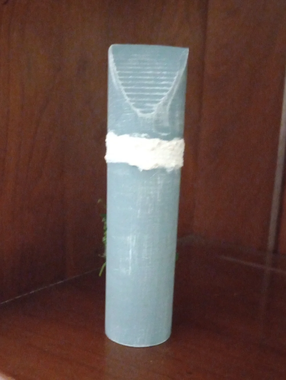 Handcrafted Powder Blue Wood Santa Holiday Figurine with Green Wreath